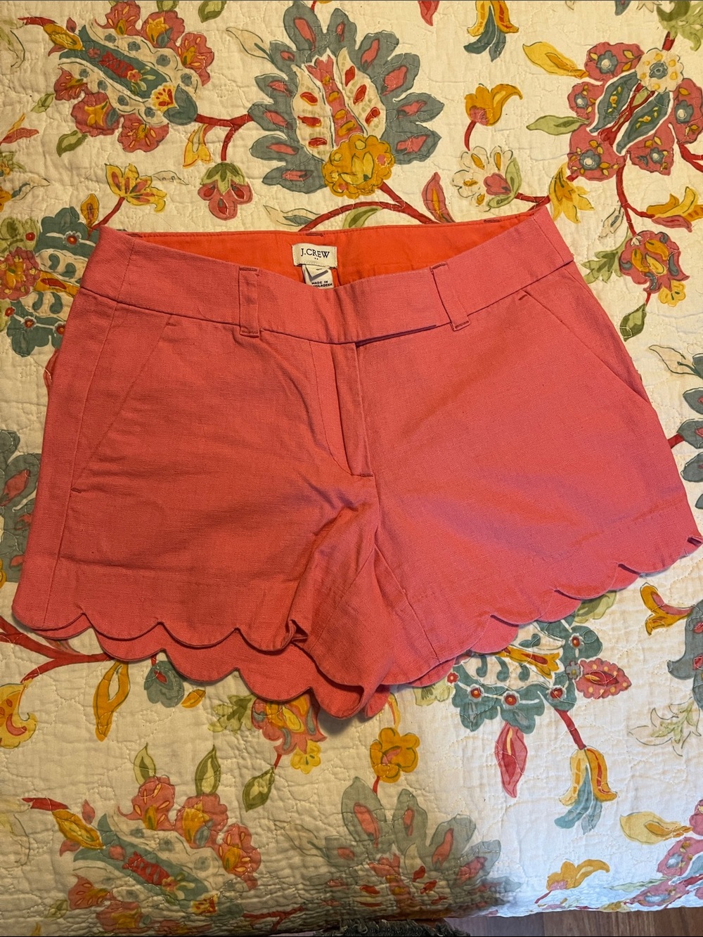 J. Crew Coral Pink Scallop-Hem High-Waist Shorts